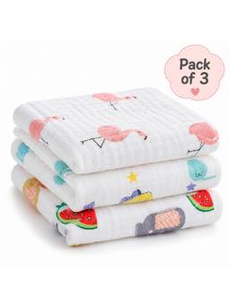 Teri Beri - Baby Muslin 6 Layers Cotton Washcloth White (Pack of 3)