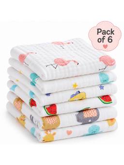Teri Beri - Baby Muslin 6 Layers Cotton Washcloth White (Pack of 6)