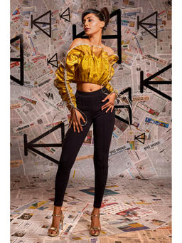 Echke - Gold And Silver Foil Strapless Crop Top