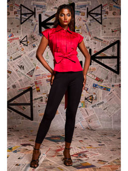 Echke - Red Pleated Shirt with Detachable Bow (Set of 2)