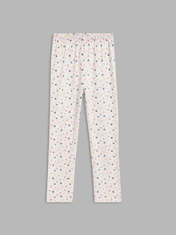 Blue Giraffe - Girls White Printed Fitted Mid-Rise Leggings