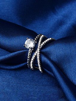 Yellow Chimes - Silver Tone Crystal Studded Ring