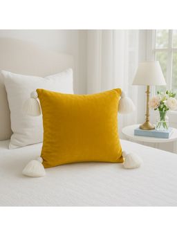 THROW PILLOW - Golden Charm, Mustard Yellow with Chic White Accents Cushion Cover