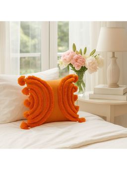 THROW PILLOW - Burnt Orange with Crescent Tufting & Tassel Artistry Ember Cushion Cover