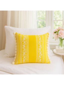 THROW PILLOW - Finch & Bloom Mustard Yellow with Bird Print & White Bud Cushion Cover