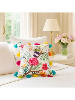 THROW PILLOW - Meadow Multicolor Floral Print with Handmade Tassels Cushion Cover