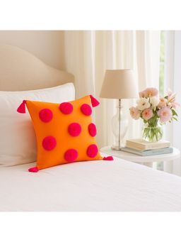 THROW PILLOW - Tango Pop Orange with Hot Pink Pom-Poms & Tassels Cushion Cover