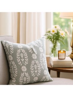 THROW PILLOW - Graceful Bloom Grey Floral Printed Cushion Cover