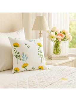 THROW PILLOW - Fresh Garden Blooms White with Delicate Floral Print Cushion Cover
