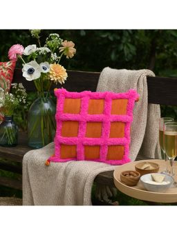 THROW PILLOW - Fiesta Waffle Burnt Orange with Hot Pink Tufting Cushion Cover