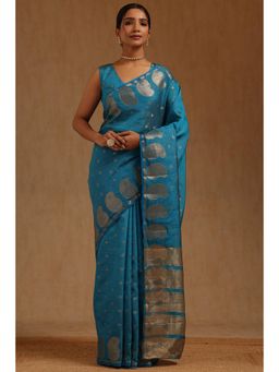 Soch - Blue Art Silk Handloom Saree With Unstitched Blouse
