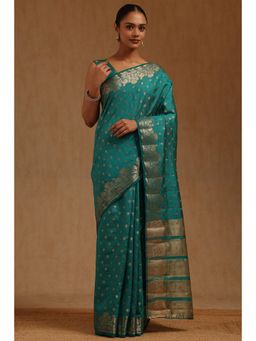 Soch - Teal Art Silk Handloom Saree With Unstitched Blouse