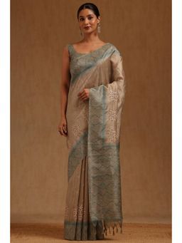 Soch - Beige Tussar Embroidered Saree With Unstitched Blouse