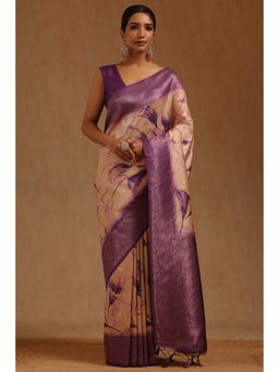 Soch - Purple Silk Blend Printed Saree With Unstitched Blouse