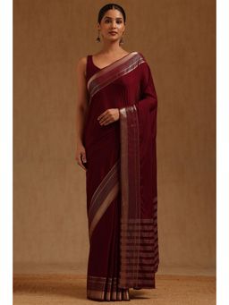 Soch - Maroon Georgette Handloom Saree With Unstitched Blouse