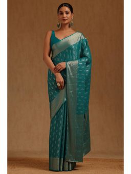 Soch - Blue Georgette Handloom Saree With Unstitched Blouse