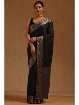 Soch - Black Georgette Handloom Saree With Unstitched Blouse