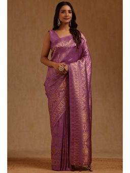 Soch - Lavender Tussar Handloom Saree With Unstitched Blouse