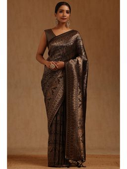 Soch - Black Tussar Handloom Saree With Unstitched Blouse