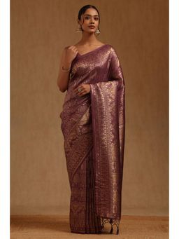 Soch - Purple Tussar Handloom Saree With Unstitched Blouse