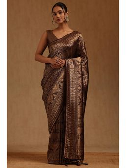 Soch - Brown Tussar Handloom Saree With Unstitched Blouse