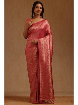 Soch - Pink Tussar Handloom Saree With Unstitched Blouse