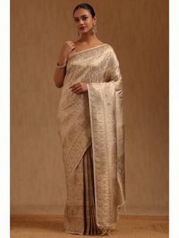 Soch - Cream Tussar Handloom Saree With Unstitched Blouse