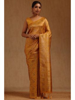 Soch - Mustard Tussar Handloom Saree With Unstitched Blouse
