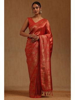 Soch - Red Tussar Handloom Saree With Unstitched Blouse