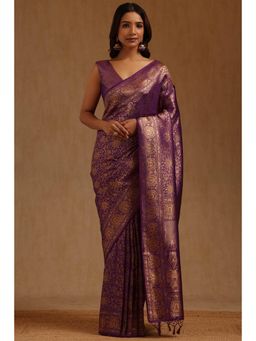 Soch - Purple Tussar Handloom Saree With Unstitched Blouse
