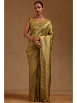 Soch - Green Tussar Handloom Saree With Unstitched Blouse