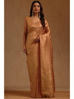 Soch - Peach Tussar Handloom Saree With Unstitched Blouse