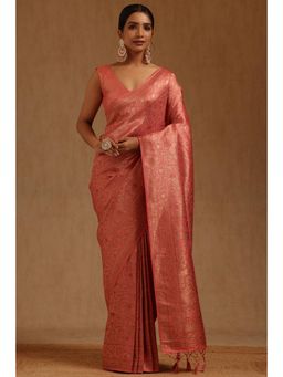 Soch - Pink Tussar Handloom Saree With Unstitched Blouse