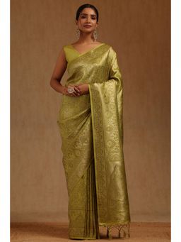 Soch - Green Tussar Handloom Saree With Unstitched Blouse