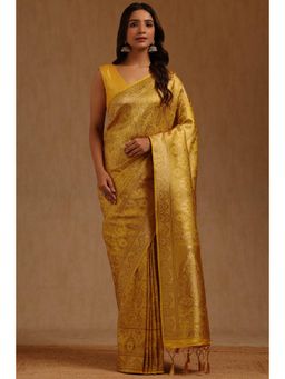 Soch - Yellow Tussar Handloom Saree With Unstitched Blouse