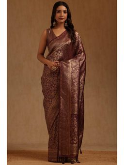 Soch - Wine Tussar Handloom Saree With Unstitched Blouse