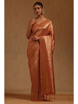 Soch - Peach Tussar Handloom Saree With Unstitched Blouse