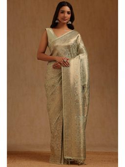 Soch - Blue Tussar Handloom Saree With Unstitched Blouse