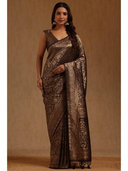 Soch - Black Tussar Handloom Saree With Unstitched Blouse