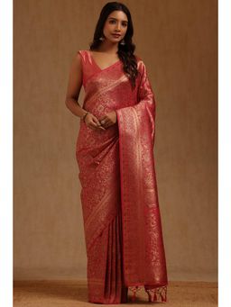 Soch - Pink Tussar Handloom Saree With Unstitched Blouse