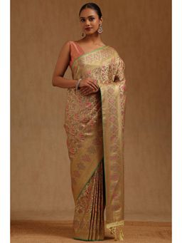 Soch - Yellow Tussar Handloom Saree With Unstitched Blouse