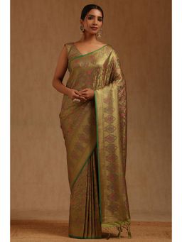 Soch - Olive Tussar Handloom Saree With Unstitched Blouse