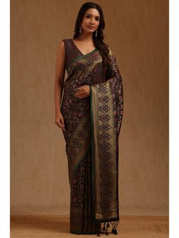 Soch - Black Tussar Handloom Saree With Unstitched Blouse