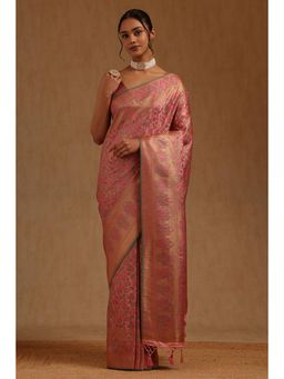 Soch - Pink Tussar Handloom Saree With Unstitched Blouse