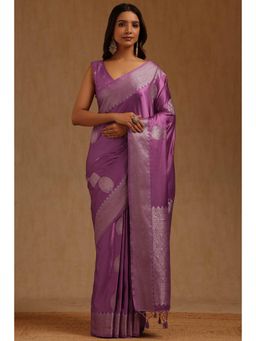 Soch - Purple Satin Handloom Saree With Unstitched Blouse