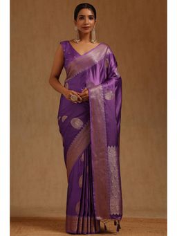 Soch - Lavender Satin Handloom Saree With Unstitched Blouse