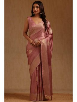 Soch - Mauve Satin Handloom Saree With Unstitched Blouse
