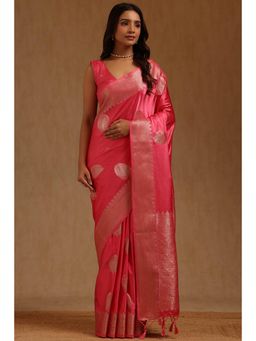 Soch - Pink Satin Handloom Saree With Unstitched Blouse