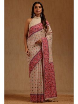 Soch - Cream Chanderi Handloom Saree With Unstitched Blouse