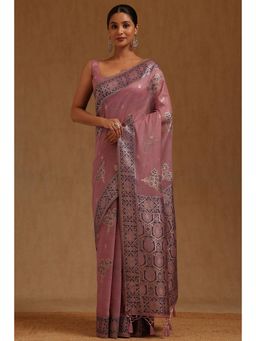 Soch - Lavender Chanderi Handloom Saree With Unstitched Blouse